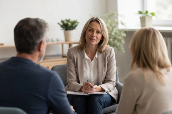 Couple discussing financial arrangement , pensions in divorce Richmond upon Thames